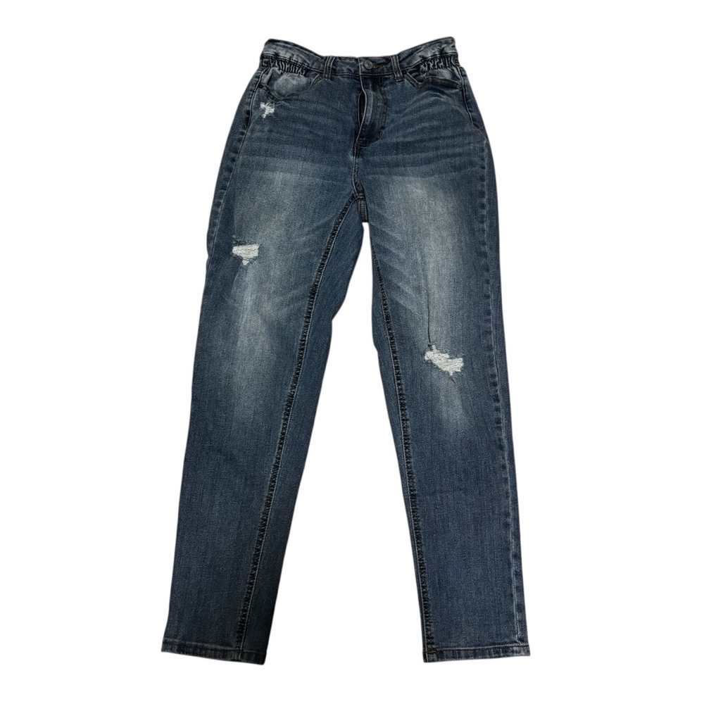 No Boundaries Blue Straight Leg Jeans with Distressed Details